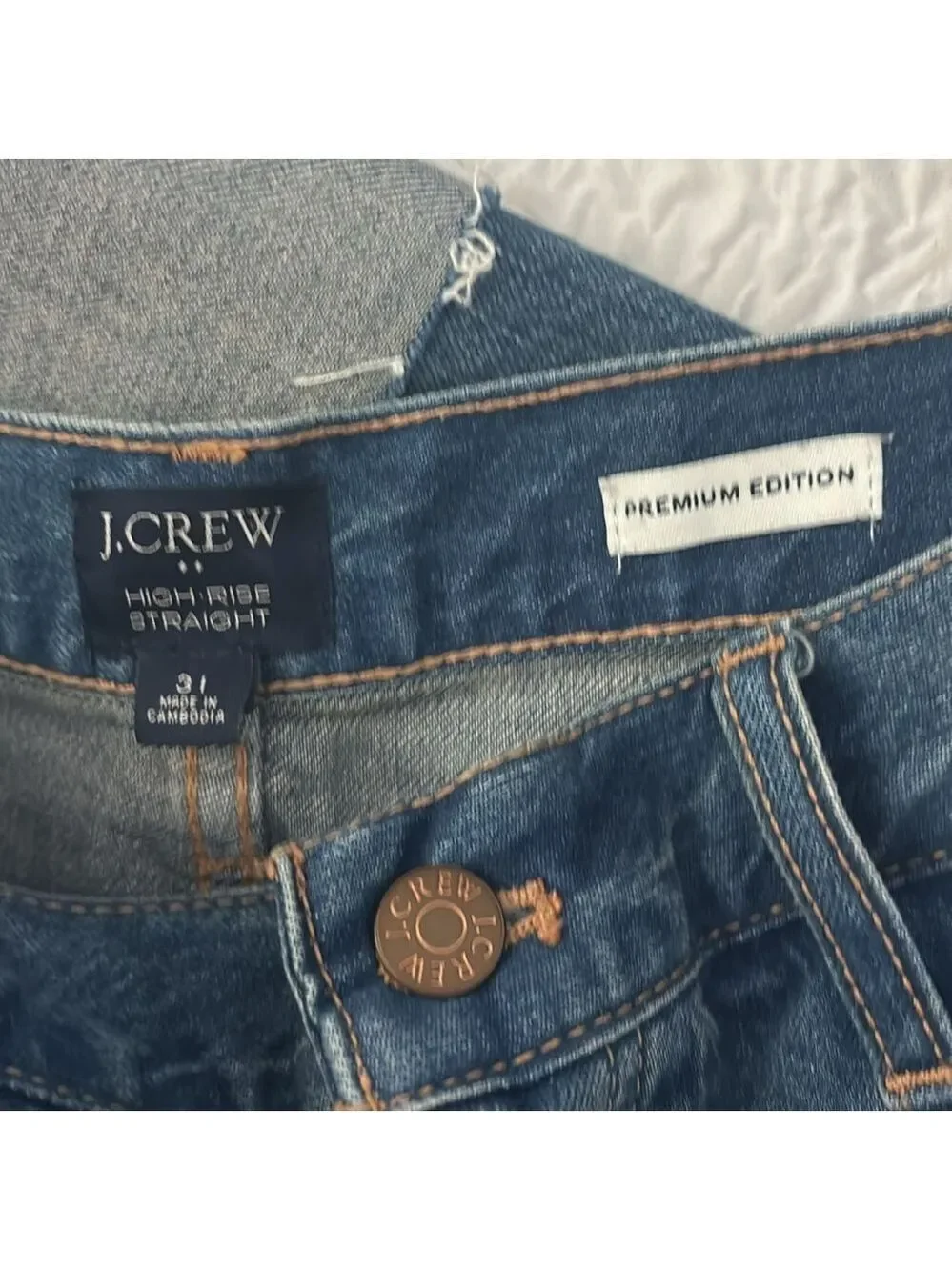 J. Crew Premium Edition High-Rise Straight Cuffed Raw Hem Distressed Jean